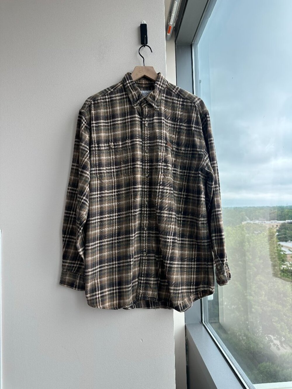 Carhartt Shirt Mens Large Brown Plaid Button Up Flannel Casual Workwear Size L